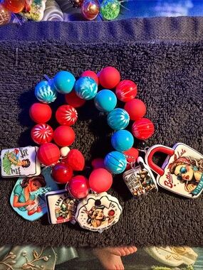 Beaded Charm Bracelet - Red & Turquoise